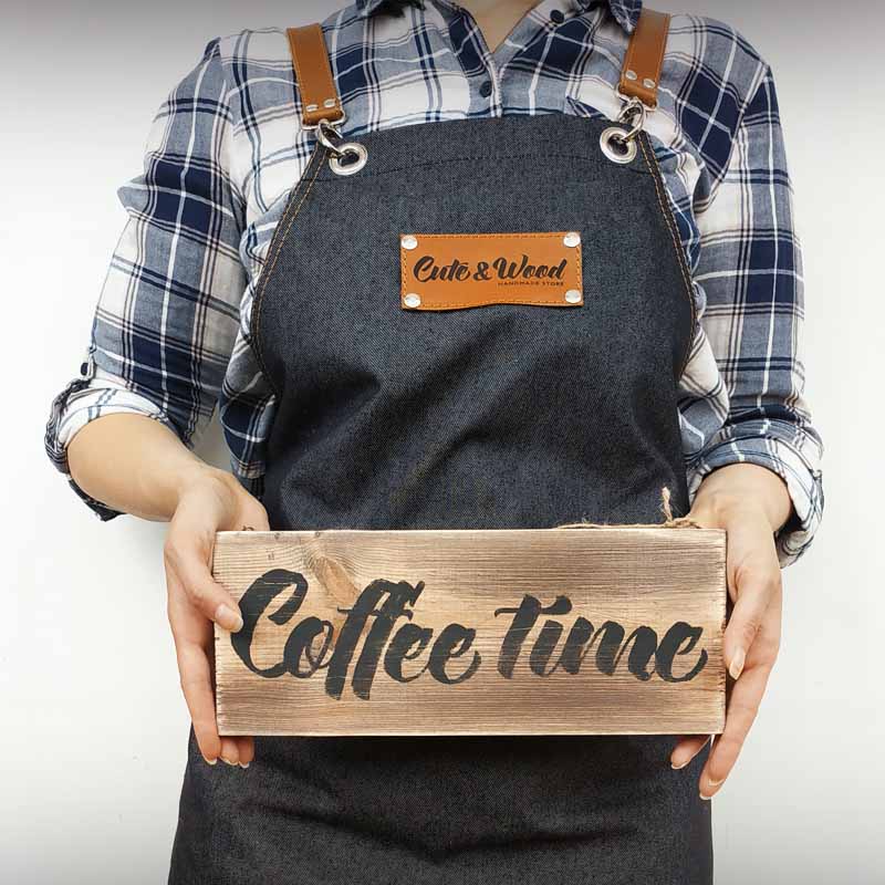 Деревянная табличка с надписью COFFEE TIME - иллюстрация товара №4
